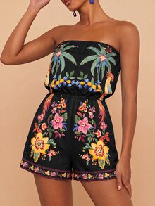 Travachic Tropical Print Bandeau Romper, Vacation Casual - Multicolor - View 1