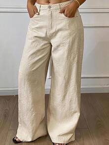 Dazy Plus Textured Fabric Heavy-Duty Loose Wide-Leg Pants, Fun Commuter Style, Spring/Autumn Long Apricot Denim Jeans - Apricot - View 3