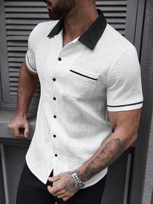 Manfinity Homme Men's Plus Size Summer Casual Colorblock Short Sleeve Shirt - White - View 6