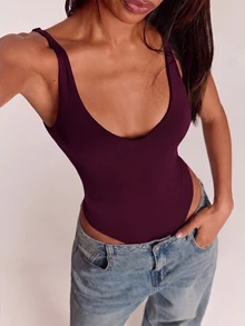 SHEIN BAE 女款素色休閒背心連身衣 - 紫紅色 - 查看 6