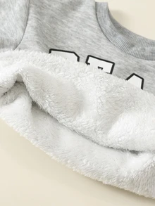 SHEIN 男嬰卡通熊圖案圓領長袖套頭衛衣與彈性腰長褲 2 件套，百搭舒適 - 彩色 - 查看 11