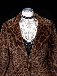 Sunspun Fashionable Leopard Print Mid-Length Faux Fur Jacket Women's Coat Winter - Brown - View 4