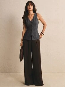 Poéselle Elegant Vintage Tweed Fabric Vest - Dark Grey - View 6