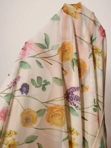 Slumberist Plus Size Women's Floral Robe 2-Piece Set, Feather Cuff Lace Trim Outer Robe + V-Neck Spaghetti Strap Nightgown, Tie Waist Long Loungewear Pajama Set - Apricot - View 8