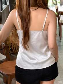 Dazy Plus Letter Print Contrast Lace Fitted Sexy Camisole Top Spring Summer Autumn Vacation - White - View 7