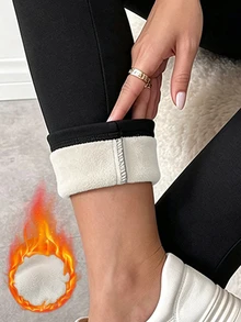 Louniche Celana Legging Panjang Slim Fit Wanita untuk Musim Dingin, Model Dasar, Berlapis Termal, dan untuk Aktivitas Luar Ruangan - Hitam - View 5
