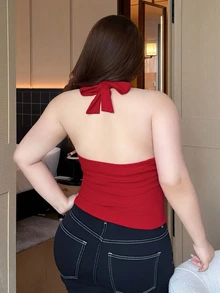 Betty Boop x DAZY Curve Cartoon Print Spaghetti Strap Tie-Up Fitted Minimalist Sexy Sexy Red Spring Summer Autumn Camisole And Tank Top - Red - View 2