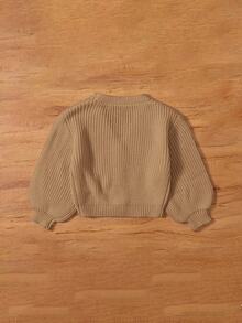 SHEIN Leap Crew 女嬰休閒百搭純色燈籠袖開襟衫 - 駝色 - 查看 2