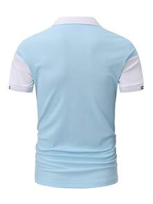 Manfinity Homme Men's Plus Size Contrast Color Button Half-Placket Short Sleeve Polo Shirt Golf Blue And White Striped Summer Casual - Blue - View 2