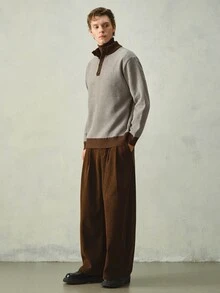 RONVEXI Men's Solid Color Thermal Lined Button Front Knit Pullover Sweater - Beige - View 5