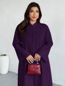 Firerie Set 2 Potong Jubah Panjang dan Gaun Kasual Warna Polos untuk Wanita Ukuran Besar - Purple - View 5