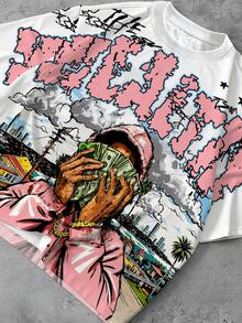 Manfinity EMRG Men's Casual Everyday Essential INS Style Young Streetwear Graffiti Sports Academy Loose Fit Plus Size T-Shirt - Multicolor - View 1