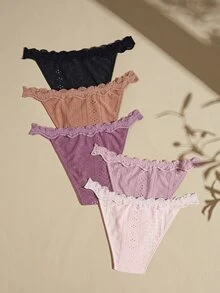 Lullawish Women's Solid Color Contrast Lace Bow Decor Triangle Panties - Multicolor - View 2