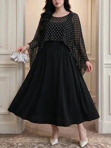 Vibekara Plus Size Women's Casual Formal Commute Elegant Polka Dot Woven Autumn 2 Pieces Set Fall Wedding Dinner Black And White Black - Multicolor - View 5