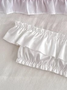 FairyFlirt 2pcs White Ruffle Off Shoulder Satin Kawaii Cute Coquette Babydoll Lolita Sweet Lingerie Set For Women - White - View 6