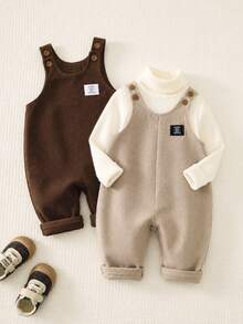 SHEIN Baby Boy Decorative Woven Label Suspender Jumpsuit, Versatile & Comfortable Pcs - Multicolor - View 5