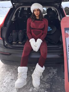 Exploreva Setelan Ski Kompresi Musim Dingin untuk Aktivitas Luar Ruangan - Burgundy - View 5