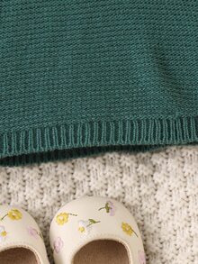 Baby Girls Fashion Cute Crew Neck Knit Dress With Small Floral Prints - Dark Green - View 4