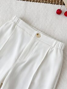 SHEIN 小男孩春夏季舒適休閒時尚杏色長褲，小男孩校園長褲，下裝，返校季 - 白色 - 查看 3