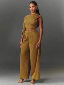 NYA SZN Matching Set Top And Pant Draped - Olive Green - View 6