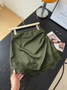 Muvela 女款素色對比蕾絲百褶優雅裙 - 綠色 - 查看 7
