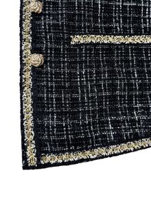 LUMIGAL Women's Autumn/Winter Long Sleeve Colorblock Patchwork Lace Trim Tweed Fashion Elegant Jacket - Black - View 5