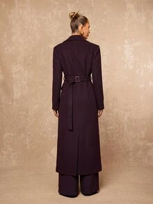 Lumalex Jaket Wanita Musim Gugur/Musim Dingin dengan Struktur, Bantalan Bahu, Pinggang Terikat, Lengan Panjang Lurus, Potongan Reguler, Model Musim Gugur Terbaru - Burgundy - View 4