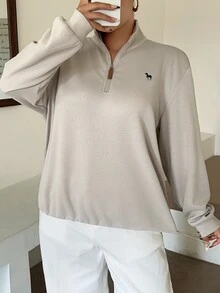 Dazy Plus Pattern Embroidered Loose Long Sleeve Casual Streetwear Autumn/Winter New Sweatshirt - Apricot - View 6