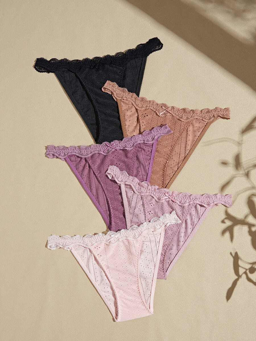 Lullawish Women's Solid Color Contrast Lace Bow Decor Triangle Panties - Multicolor - View 1