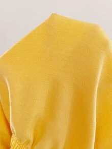 Snug Reverie Solid Color Green Collar Trim Long Sleeve Pants 2 Pieces Set Loungewear Pajamas - Yellow - View 8