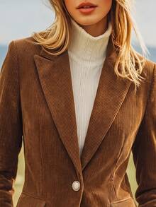 EMERY ROSE Autumn/Winter Corduroy Blazer Jacket - Brown - View 3
