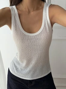 Livesso Women's Solid Color Round Neck Casual Versatile Tank Top Fall - White - View 2