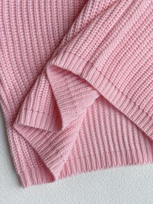 SHEIN 青少年女孩冬季針織兩件套，時尚休閒粉色圓領長袖毛衣與粉色棕色條紋針織長褲套裝，打造全新時尚。柔軟親膚，舒適自在，兩件式設計，更易搭配，適合外出、居家休閒、派對、節日慶祝等多種場合 - 粉色 - 查看 7
