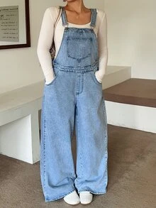 Dazy Plus Overall Denim Warna Terang, Longgar, Kasual, Gaya Feminin, Musim Semi, Musim Panas, Awal Musim Gugur, Serbaguna - Light Wash - View 2