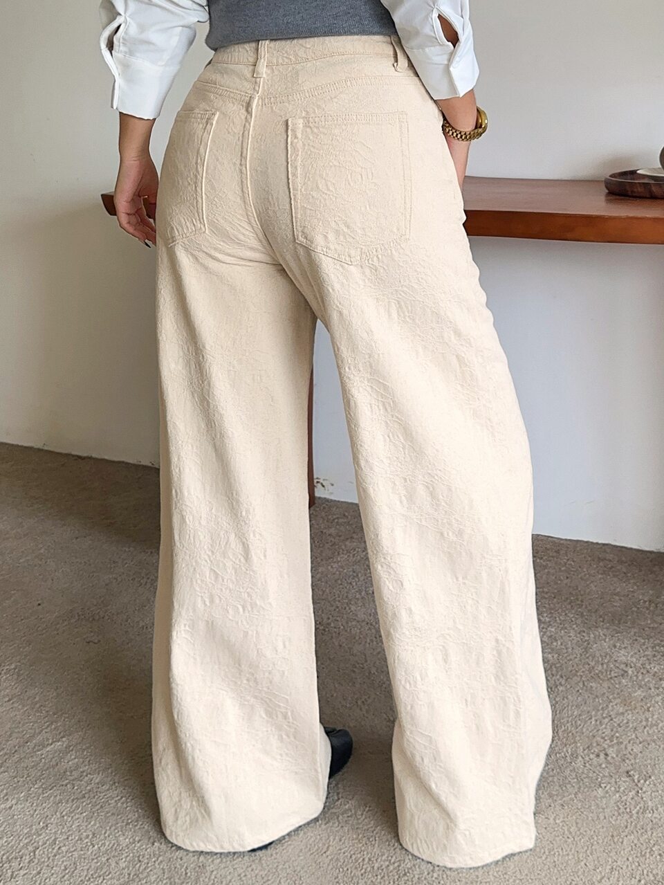 Dazy Plus Textured Fabric Heavy-Duty Loose Wide-Leg Pants, Fun Commuter Style, Spring/Autumn Long Apricot Denim Jeans