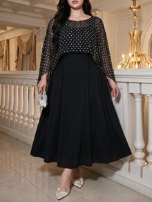 Vibekara Plus Size Women's Casual Formal Commute Elegant Polka Dot Woven Autumn 2 Pieces Set Fall Wedding Dinner Black And White Black - Multicolor - View 7