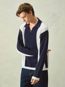 RONVEXI 男士休閒拼接撞色毛衣，秋冬款 - 彩色 - 查看 3