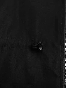 SHEIN 少女休閒花卉印花保暖內裡連帽派克夾克，秋冬返校穿搭 - 黑色 - 查看 12