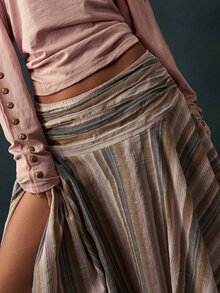 Bohemela Rok Kasual Bergaris Vintage Wanita Serbaguna untuk Musim Panas/Gugur, Sempurna untuk Pemakaian Sehari-hari, Liburan, Jalan-jalan, dan Kostum Halloween - Berwarna merah muda - View 3