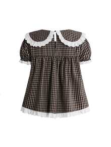 Sweetness Women's French Plaid Back To School Collegiate Shirt - Brown - View 2