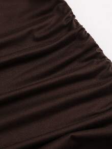 Sweetra Women's Off-Shoulder Long Sleeve Fitted Bodycon Mini Dress With Metal Buckle Decor - Coffee Brown - View 5