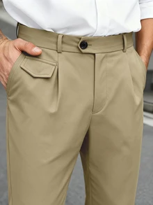 Manfinity Mode Men's Plus Size Minimalist Button Pocket Dress Pants, Business Office - Khaki - View 6