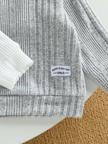SHEIN 男嬰 0-3歲 3件套運動衫套裝，米色、灰色、海軍藍百搭色，柔軟不對稱羅紋圓領長袖運動衫，適合上學、玩耍、購物等多種場合 - 彩色 - 查看 6