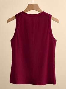 Franclia Women's Plus Size V-Neck Tank Top With Button Decor, Suitable For Commuting, Casual, Home And Dating - Burgundy - View 2