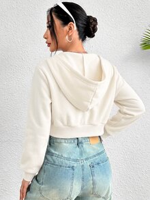 SHEIN PETITE Y2K 拉鍊短版連帽衛衣 秋冬款 - 米色 - 查看 4