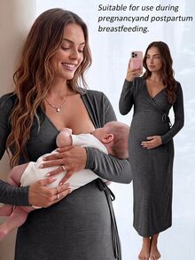 Slowluna 秋季孕婦休閒哺乳洋裝 - 黑色 - 查看 1