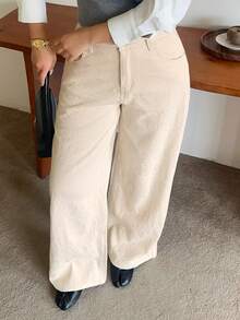 Dazy Plus Textured Fabric Heavy-Duty Loose Wide-Leg Pants, Fun Commuter Style, Spring/Autumn Long Apricot Denim Jeans - Apricot - View 6