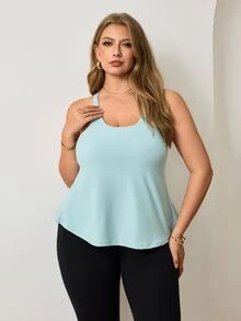 Easithlete Women's Plus Size Solid Color Casual Versatile Daily Pilates Gym Travel Sports T-Shirt Light Blue Summer - Mist Green - View 2