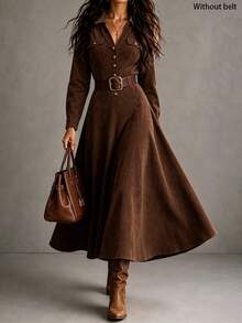 SHEIN Gaun Panjang Elegan Wanita untuk Musim Gugur/Musim Dingin - Coklat - View 3