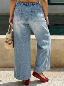 Dazy Plus Loose Wide Leg Denim Jeans With Split Line Slimming Street Casual Versatile Ankle Length Spring Autumn - Light Wash - View 5